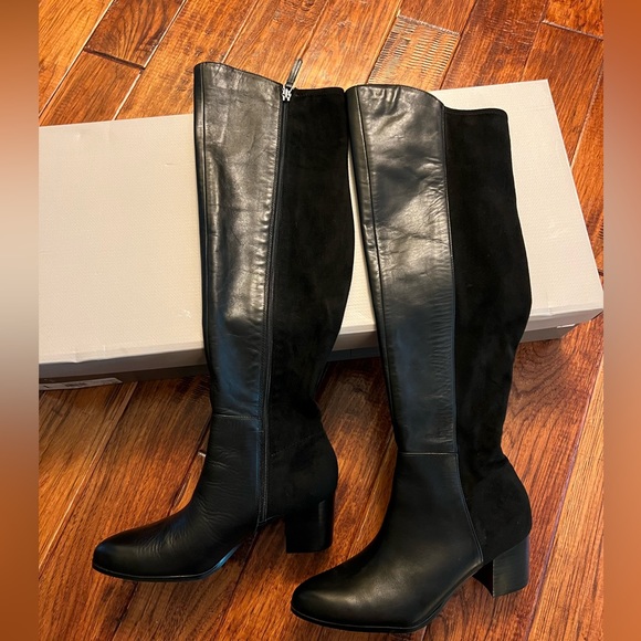 Franco Sarto High Knee Leather Black Boots 7.5 - Picture 1 of 10